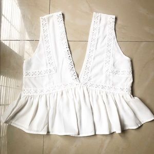 Cute white lace v neck top